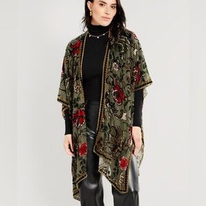 Free People Olive and Gray Patterned Top